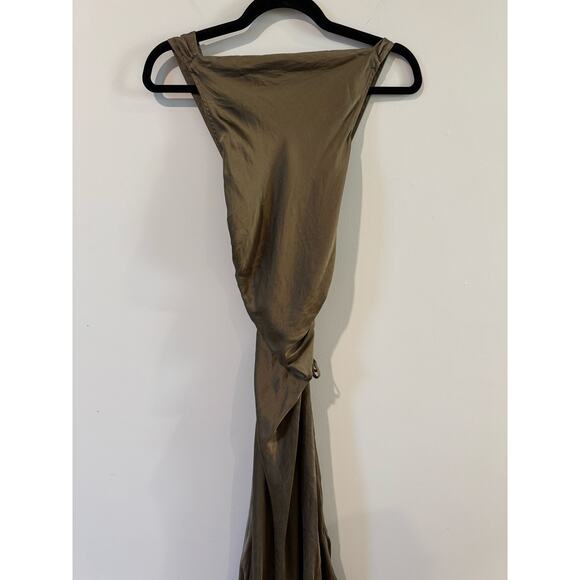 Reformation Anaiis Silk Dress Size 2 – Morel Brown Green Neutral Cowl Maxi EUC - Picture 3 of 9